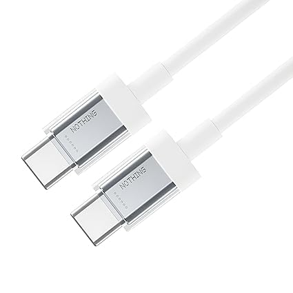 Nothing Original 45W Type-C to C Fast Charging Cable Compatible with Nothing Phone 2/2A/2A Plus/1/Cmf Phone 1/Galaxy S24 Ultra/Cmf/Buds/Laptops & Type C Devices Sync Data Transfer Speed Cable, White