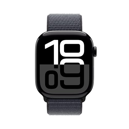 Apple Watch Series 10 46mm Smartwatch with Jet Black Aluminum Case with Ink Sport Loop. Fitness Tracker, ECG App, Always-On Retina Display, Carbon Neutral - Unboxed