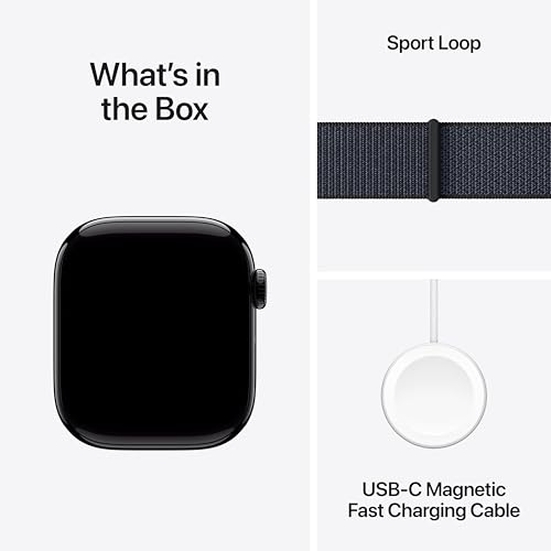 Apple Watch Series 10 46mm Smartwatch with Jet Black Aluminum Case with Ink Sport Loop. Fitness Tracker, ECG App, Always-On Retina Display, Carbon Neutral - Unboxed