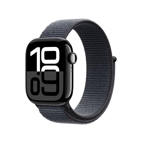 Apple Watch Series 10 46mm Smartwatch with Jet Black Aluminum Case with Ink Sport Fitness Tracker, ECG App, Always-On Retina Display, Carbon