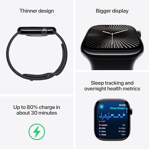 Apple Watch Series 10 46mm Smartwatch with Jet Black Aluminum Case with Ink Sport Loop. Fitness Tracker, ECG App, Always-On Retina Display, Carbon Neutral - Unboxed