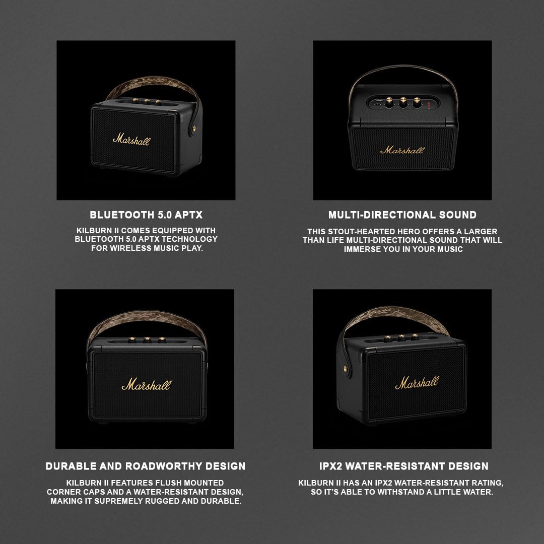 Kilburn II 36W Portable Bluetooth Speaker (Black & Brass) - Unboxed