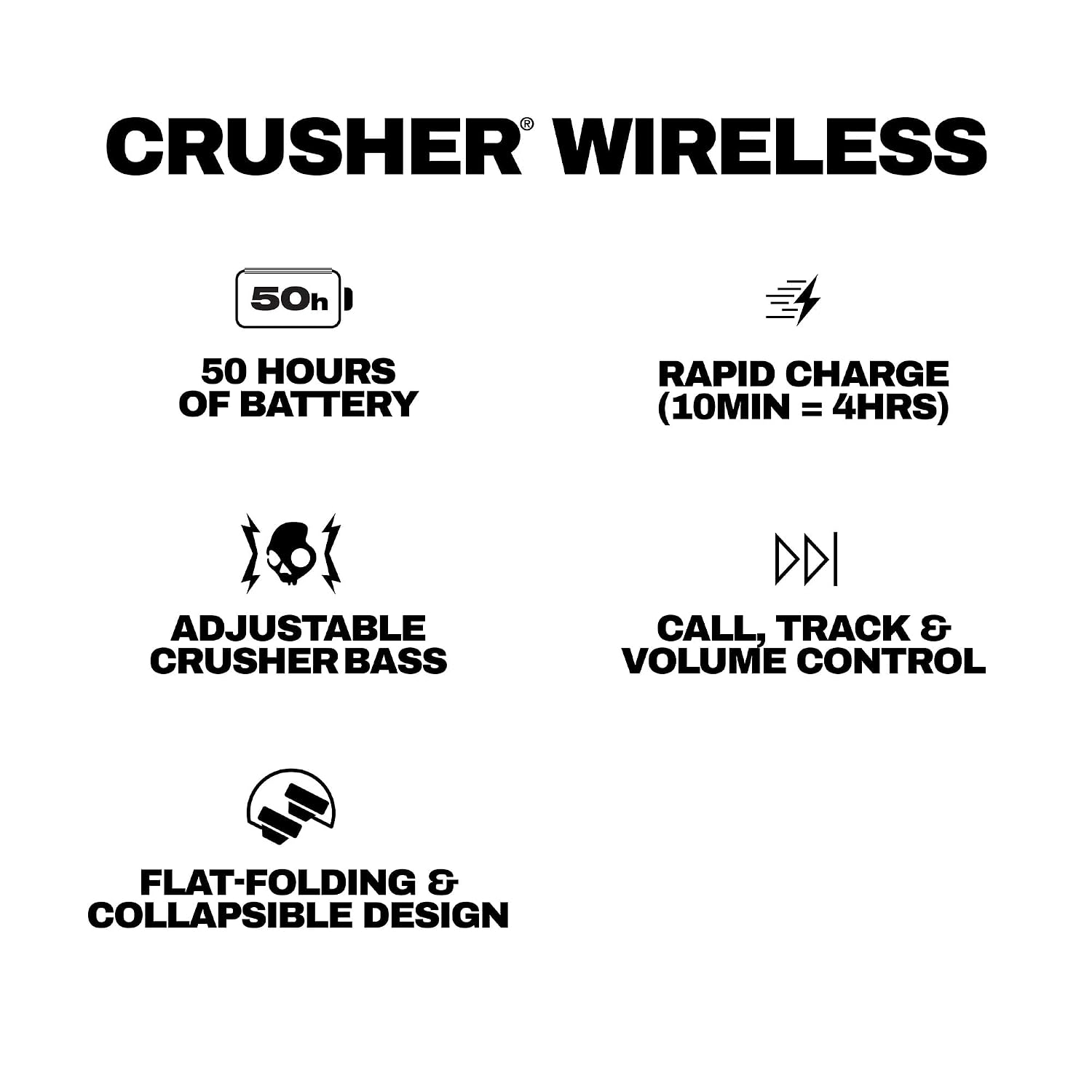 Skullcandy Crusher Wireless Bluetooth Headphones with Multi-Sensory Bass, Noise Isolating Over-Ear Fit, Up to 50 Hours Battery, Microphone for iPhone Android with Travel Bag - Sealed