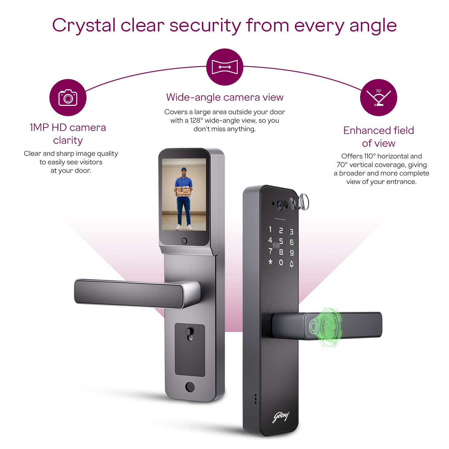 Godrej Smart Lock | Neo Pro View Digital Lock for Wooden Doors with Camera, View Screen, Wi-fi | Mobile App | Built-in Doorbell I 7 in 1 Access I 3 Yr Warranty I Free Installation
