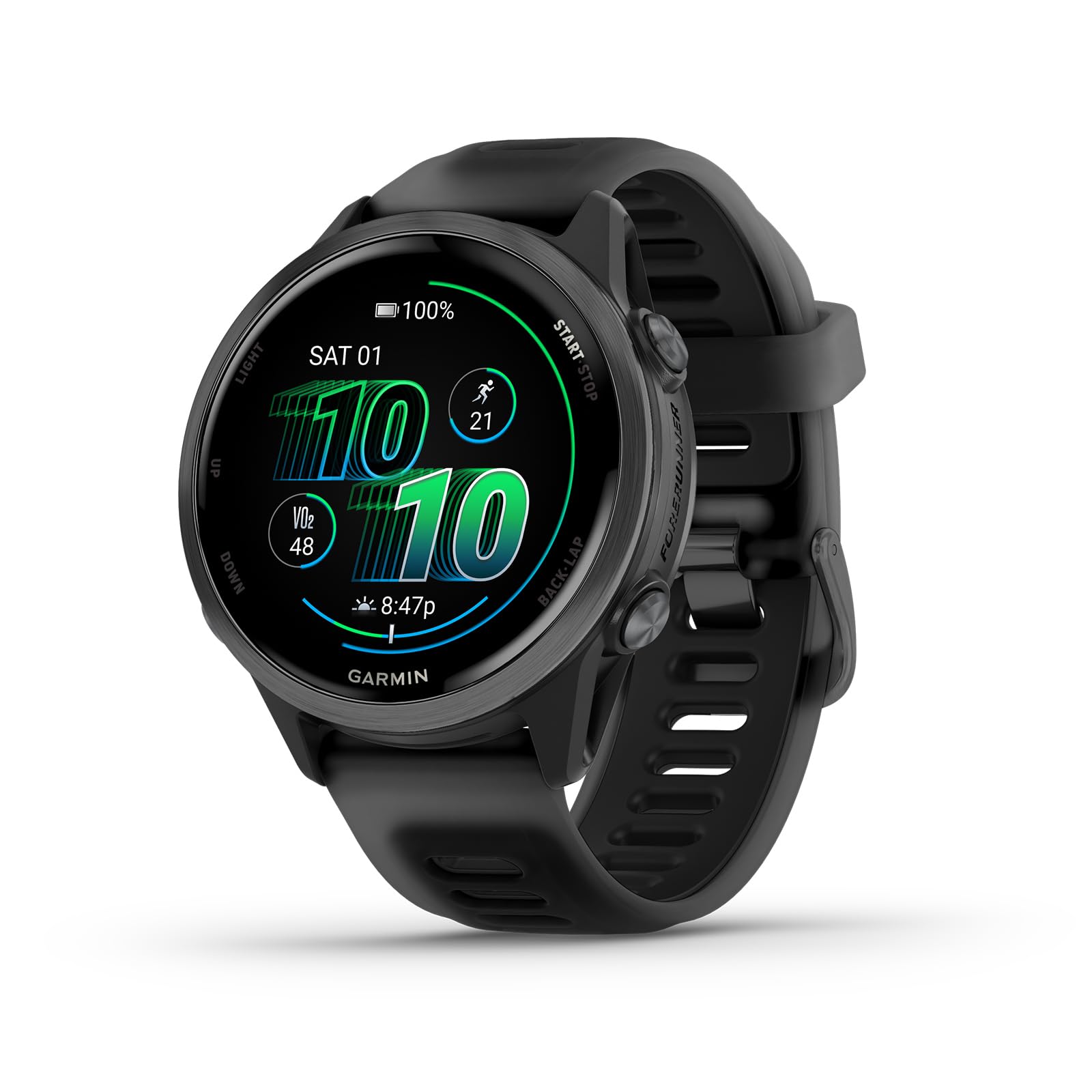 Garmin® Forerunner® 570, 42mm, Advanced GPS Running and Triathlon Smartwatch, AMOLED Display, Training and Recovery Features, Slate Gray Aluminum with Translucent Black/Black Band - Unboxed