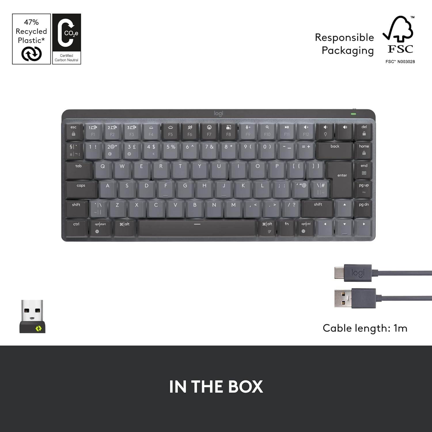 Logitech Mx Mechanical Mini Wireless Illuminated Keyboard, Linear Switches, Backlit, Bluetooth, USB-C, Macos, Windows, Linux, iOS, Android, Metal