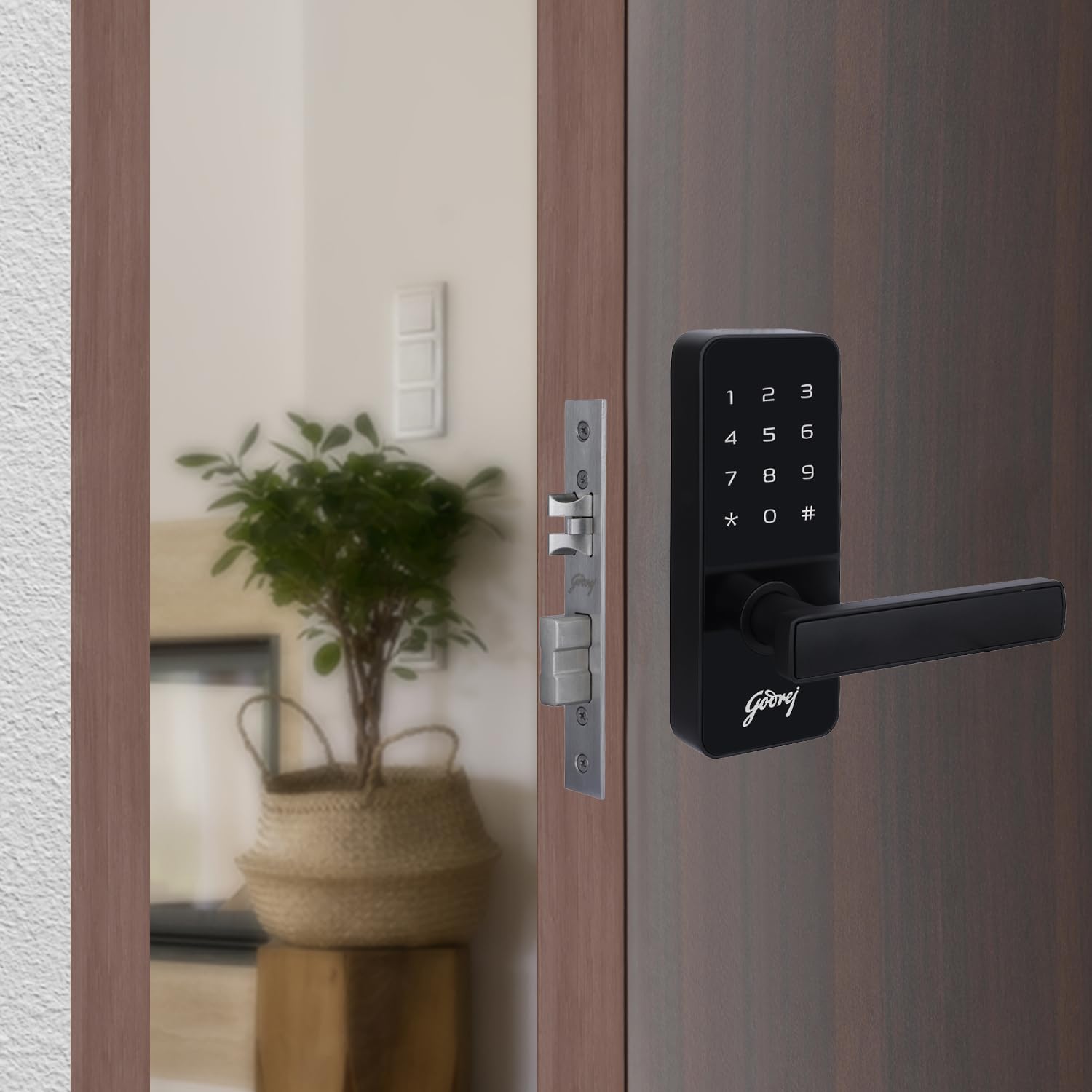 Godrej Smart Lock I Catus Touch I Digital Lock for Main and Internal Wooden Door I 2 in 1 Access I Pin Access I Mechanical Key I Black Finish I 3 Years Warranty |