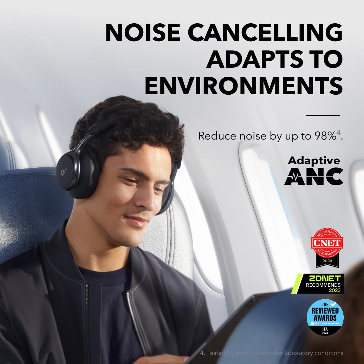 soundcore by Anker,Space One Active Noise Cancelling Bluetooth Over Ear Headphones with Travel Pouch,2X Stronger Voice Reduction,40H ANC Playtime,App Control,Ldac Hi-Res,Ergo Design for Comfort Fit - Sealed