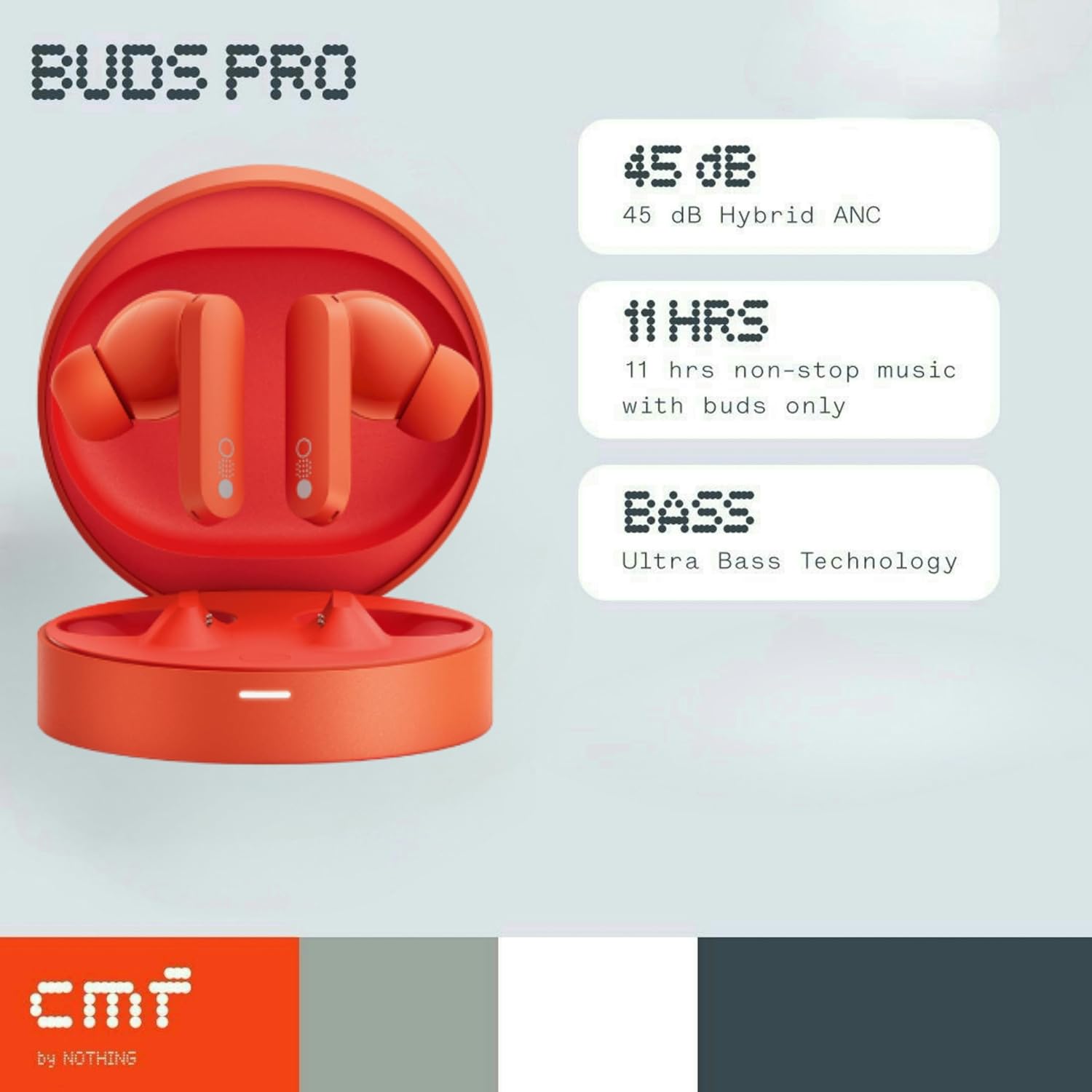 CMF by Nothing Buds Pro With 45 DB ANC, Ultra Bass Technology & Upto 39 Hours Of Battery Life In Ear Bluetooth Headset (Orange, True Wireless)