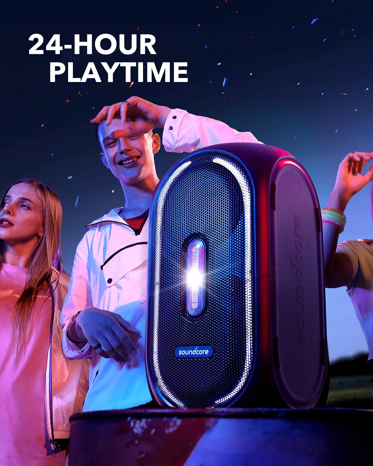 Soundcore by Anker Rave + Portable Party Speaker 160W, Light Show, 24h Playtime, PowerIQ, BassUp Technology, Water Resistant, Party Speaker with Microphone Input for Karaoke, BBQ, Outdoor - Unboxed
