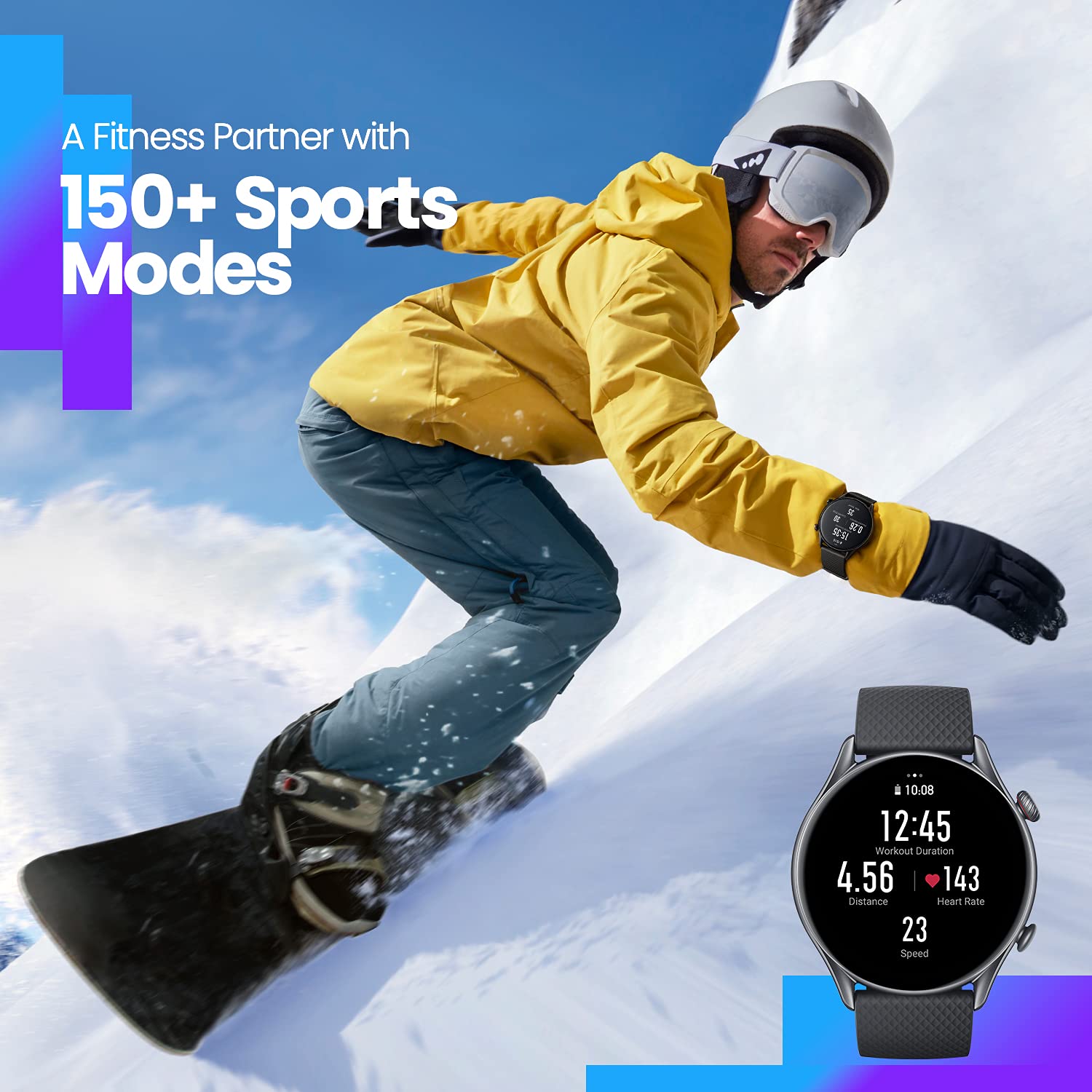 Amazfit GTR 3 Pro (Smartchoice) 46mm Smart Watch with BT Phone Calls, BP Monitoring, 1.45”AMOLED Display, 24/7 HR Tracking, Alexa, GPS, WiFi, 12-Day Battery Life,150 Sports Modes(Infinite Black) - Unboxed