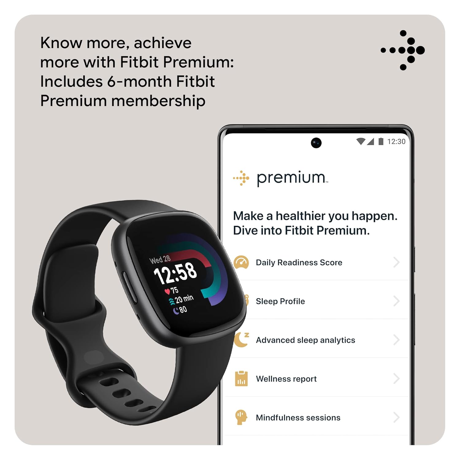 Fitbit Versa 4 Fitness Watch (Black/Graphite Aluminium) with 6-Month Premium Membership
