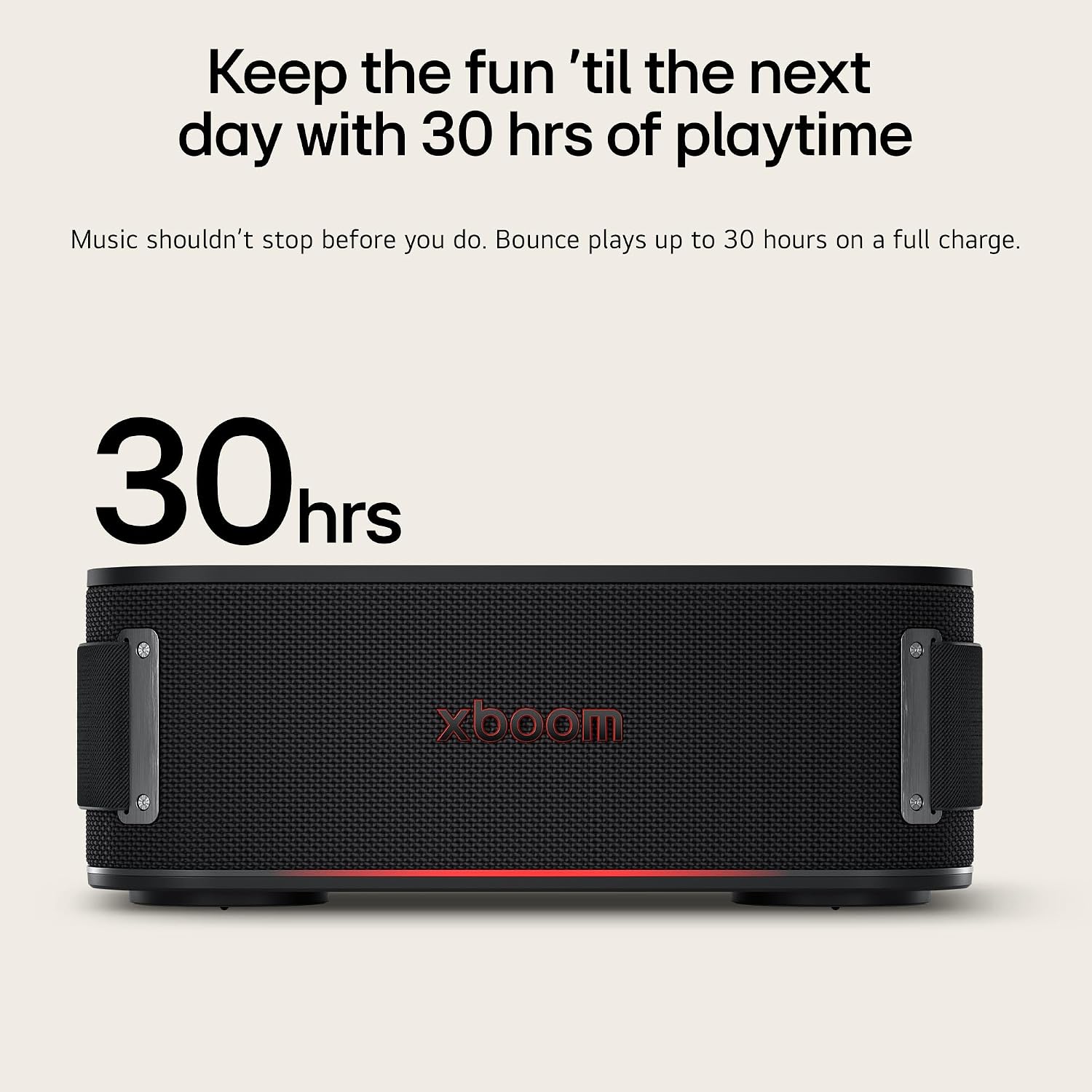 LG XBOOM Bounce Wireless Portable Bluetooth Speaker, Upward Dual Passive Radiators, AI Sound, AI Lighting, 30Hrs Playtime, Bass Boost, IP67 Water & Dustproof, Built in Power Bank, Carrying Strap