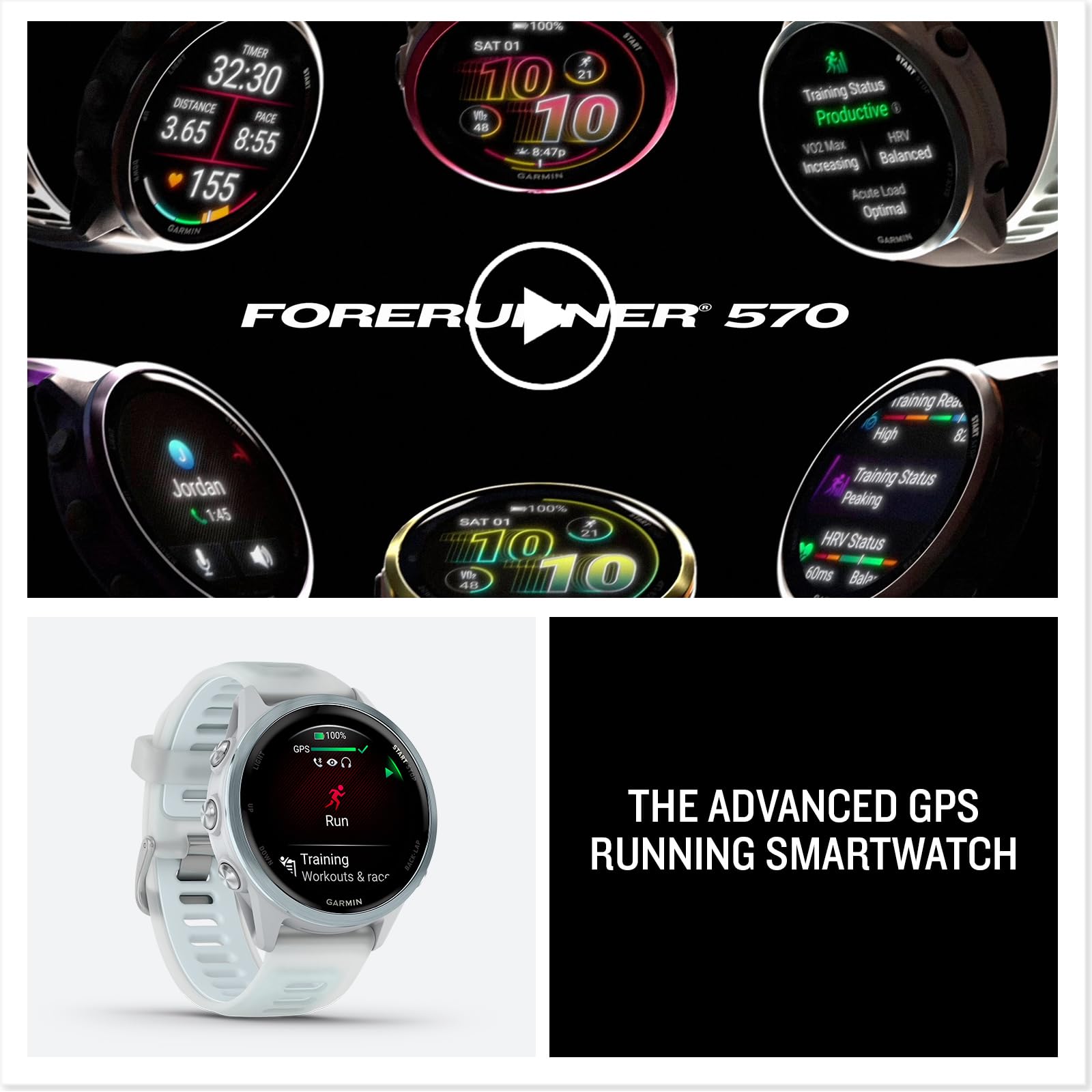 Garmin® Forerunner® 570, 42mm, Advanced GPS Running and Triathlon Smartwatch, AMOLED Display, Training and Recovery Features, Slate Gray Aluminum with Translucent Black/Black Band - Unboxed
