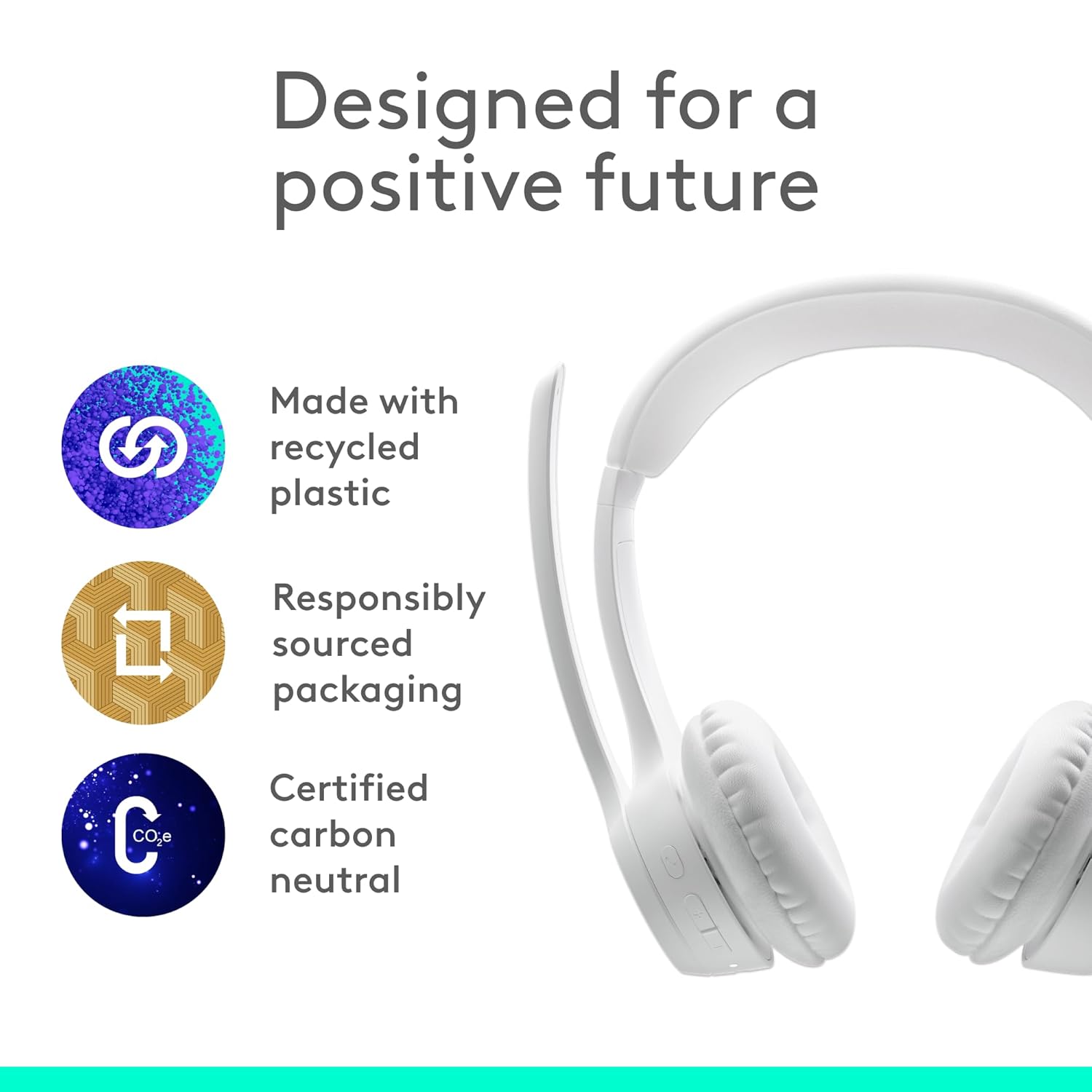 Logitech Zone 300 Wireless Bluetooth Headset with Noise-Cancelling Microphone, Compatible with Windows, Mac, Chrome, Linux, iOS, iPadOS, Android – White