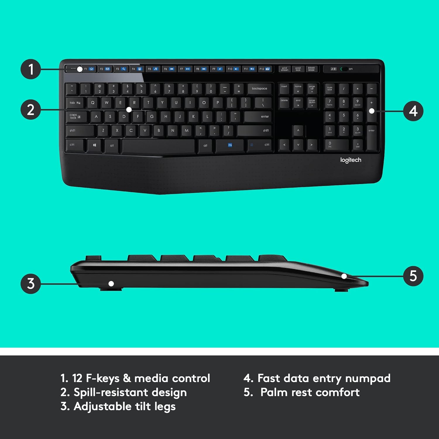 Logitech MK345 Wireless Keyboard and Mouse Set Full-Sized Keyboard with Palm Rest and Comfortable Right-Handed Mouse, 2.4 GHz Wireless USB Receiver, Compatible with PC, Laptop - Black