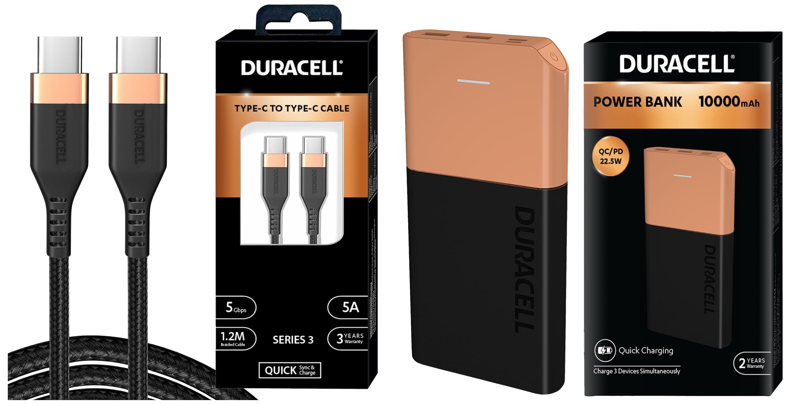 Duracell Power Bank 10000 mAh, Portable Charger, USB C/Micro USB Input, USB A/USB C Output, Fast Charge Technology, 22.5W Power Delivery for Smartphones, Tablets, Headphones and USB-Powered Devices - Unboxed