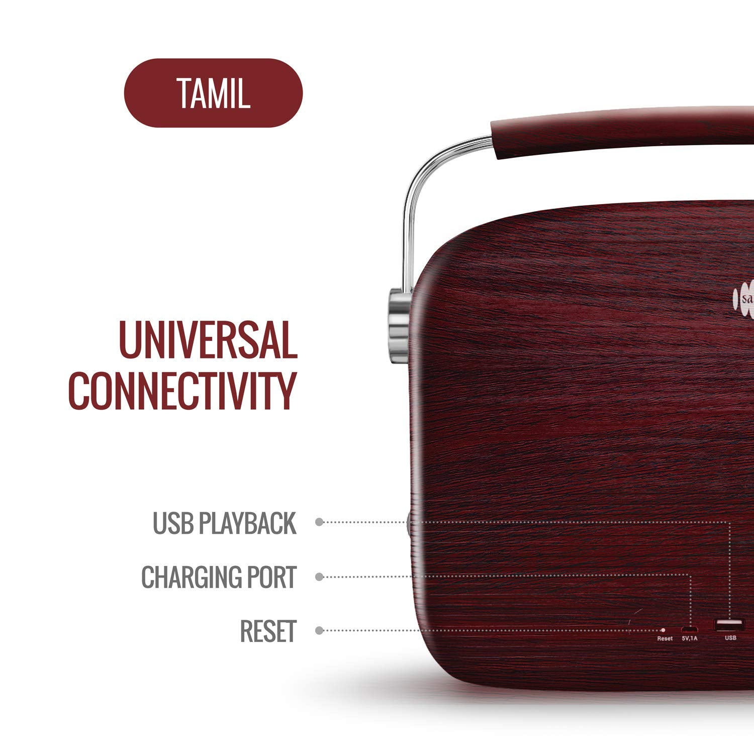 Saregama Carvaan Tamil - Portable Music Player with 5000 Preloaded Songs, FM/BT/AUX (Cherrywood Red)