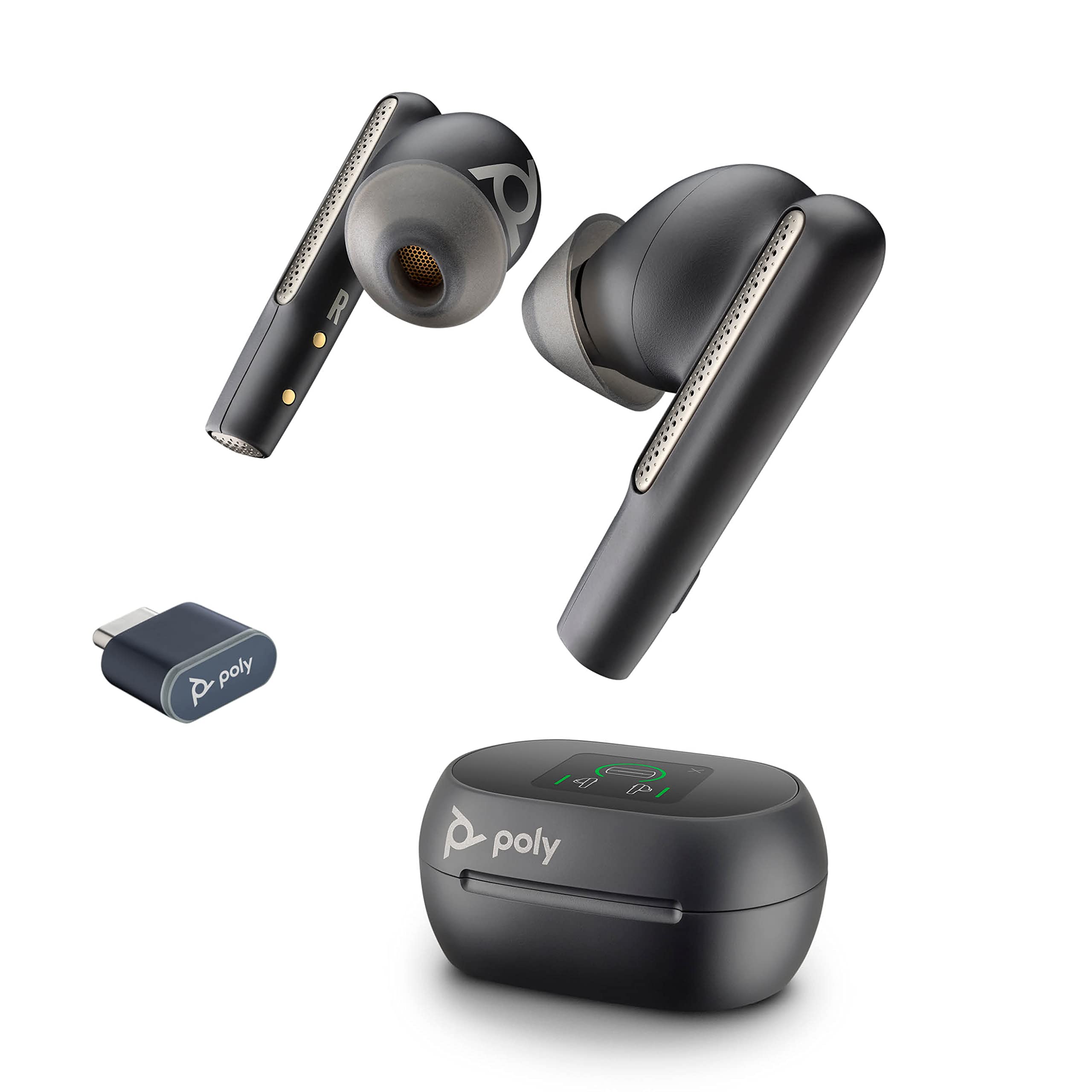Poly (Plantronics + Polycom)Voyager Free 60 UC True Wireless Earbuds, In-Ear W/Noise-Canceling Mic, 5.8G, Compatible W/Iphone, Android, PC/Mac, Zoom, Teams, Up To 16.5 Hours Talk Time, Black, 7Y8L9AA