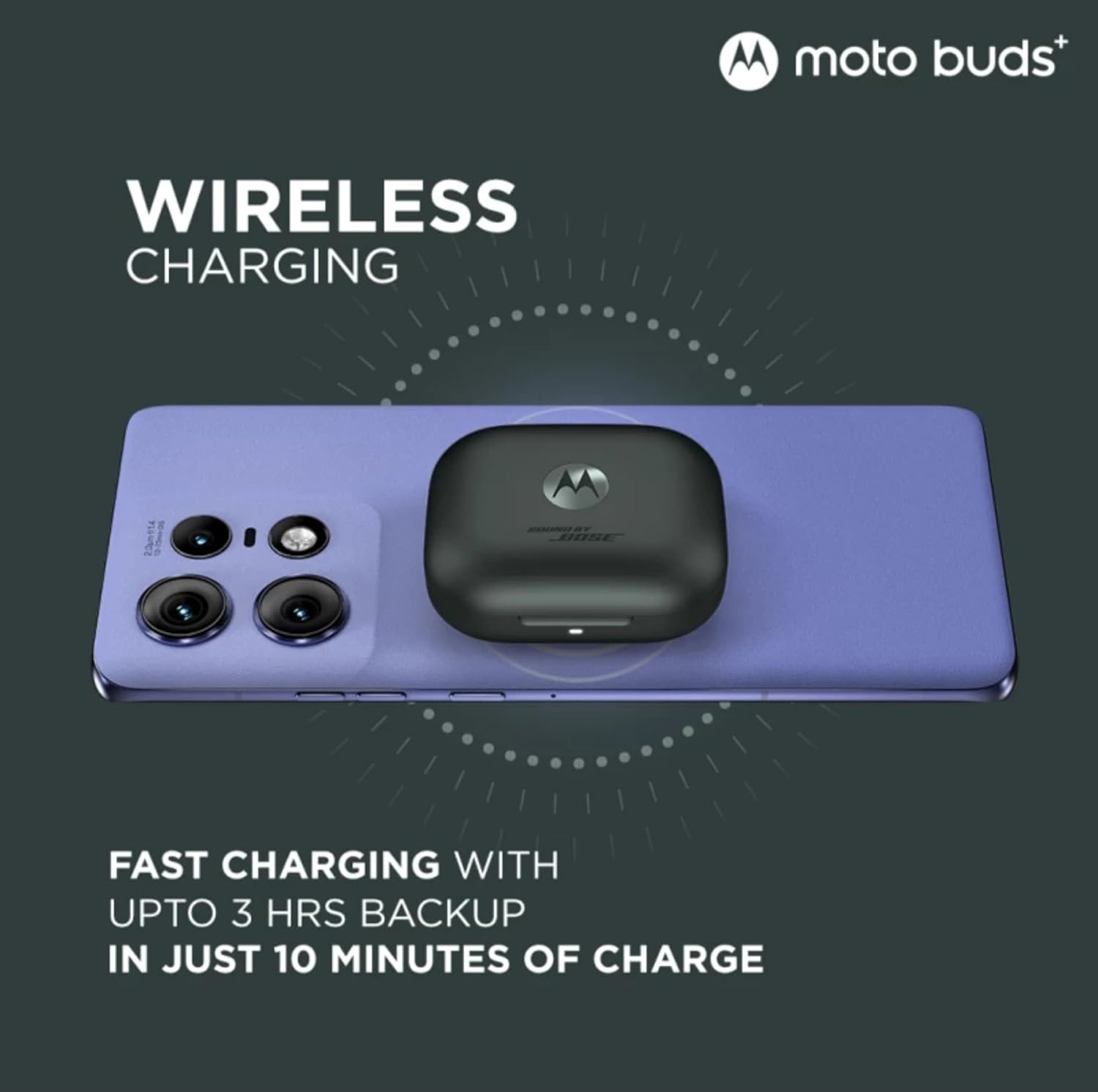 Moto Buds+|Sound by Bose, Dual Dynamic Drivers, 48dB ANC, Head Tracking Bluetooth Headset (Beach Sand, True Wireless)
