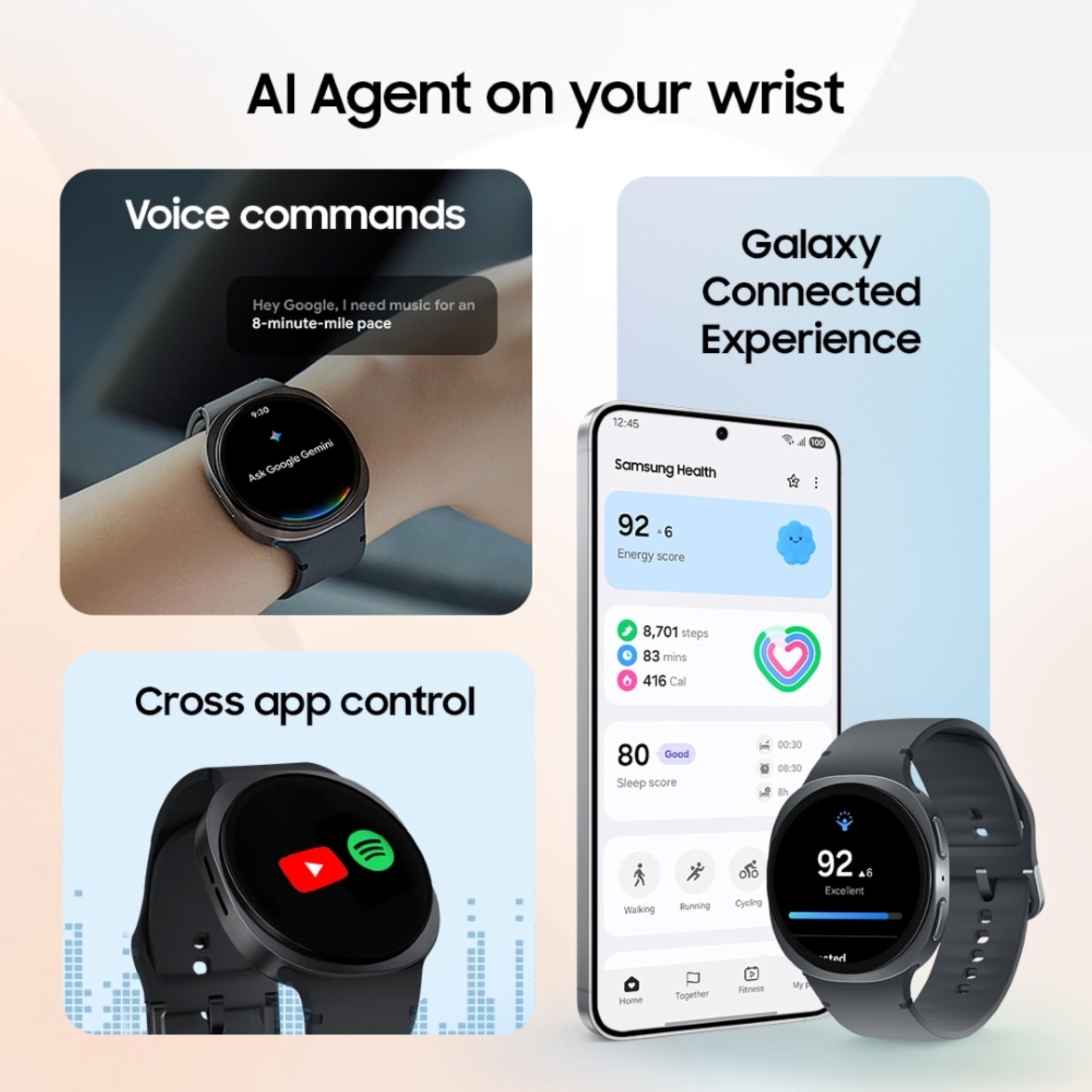 Samsung Galaxy Watch8 Classic (46mm Bluetooth, White) with 3nm Processor | Dual GPS | Sapphire Glass & Stainless Steel | 5ATM & IP68 | BP, ECG, IHRN & Vascular Load Monitoring | Anti-oxidant Index