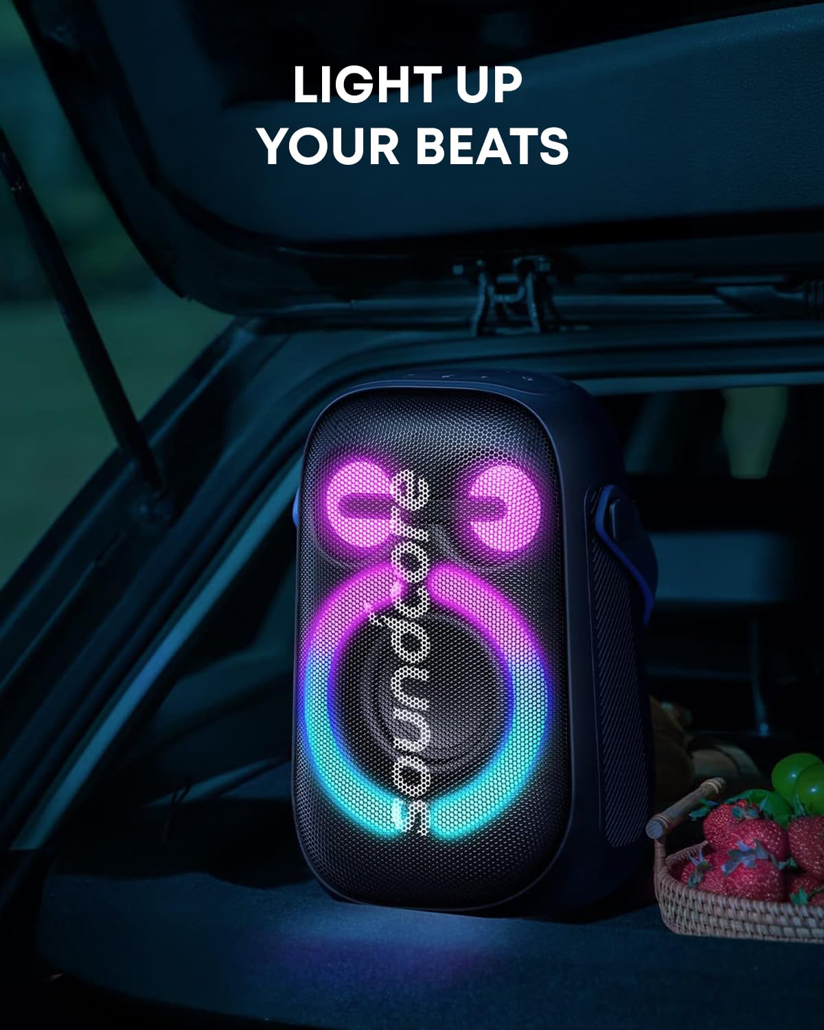 Soundcore Anker Rave Neo 2 Portable Speaker with 80W Stereo Sound,Partycast 2.0,Light Show,Ipx7 Waterproof(Floats On Water) 18H Playtime,Customizable Eq & Bass Up for Party,Backyard-Black,USB - Unboxed