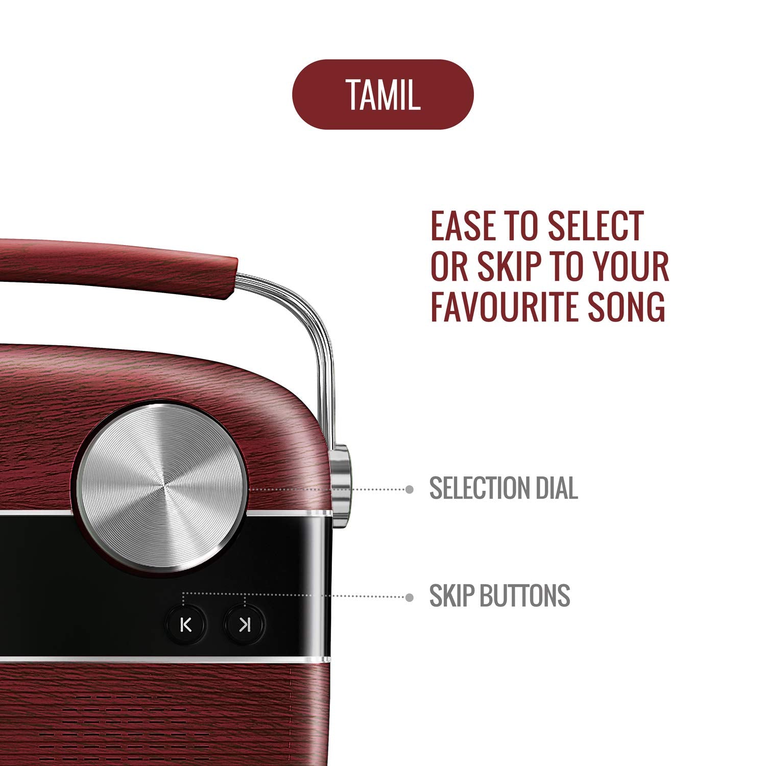 Saregama Carvaan Tamil - Portable Music Player with 5000 Preloaded Songs, FM/BT/AUX (Cherrywood Red)