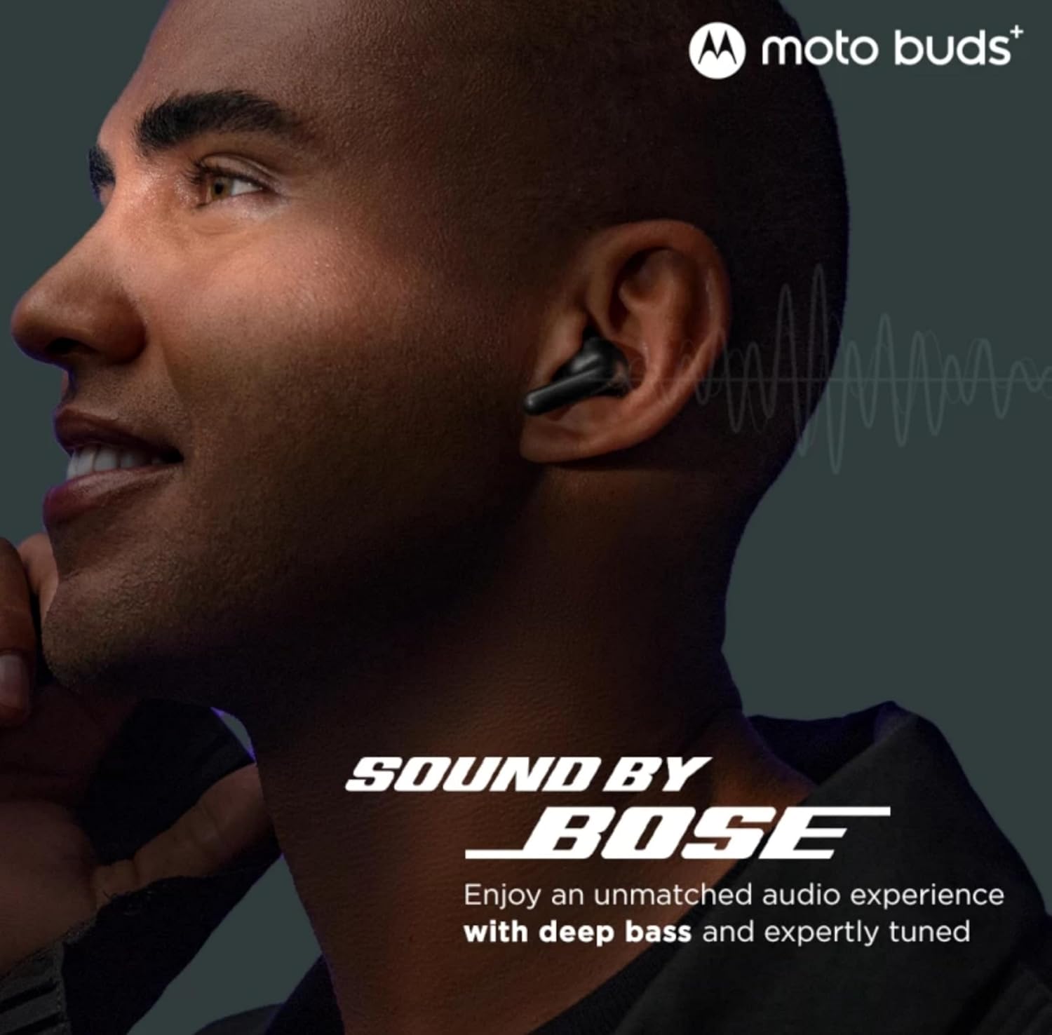 Moto Buds+|Sound by Bose, Dual Dynamic Drivers, 48dB ANC, Head Tracking Bluetooth Headset (Beach Sand, True Wireless)