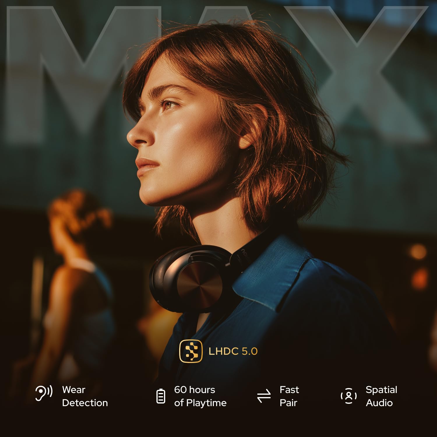 Noise Master Buds Max, Sound by Bose Wireless Over-Ear Headphones, Adaptive ANC, LHDC 5.0, Immersive Spatial Audio,Upto 60H Playtime, Fast Pairing, Wear Detection(Onyx)