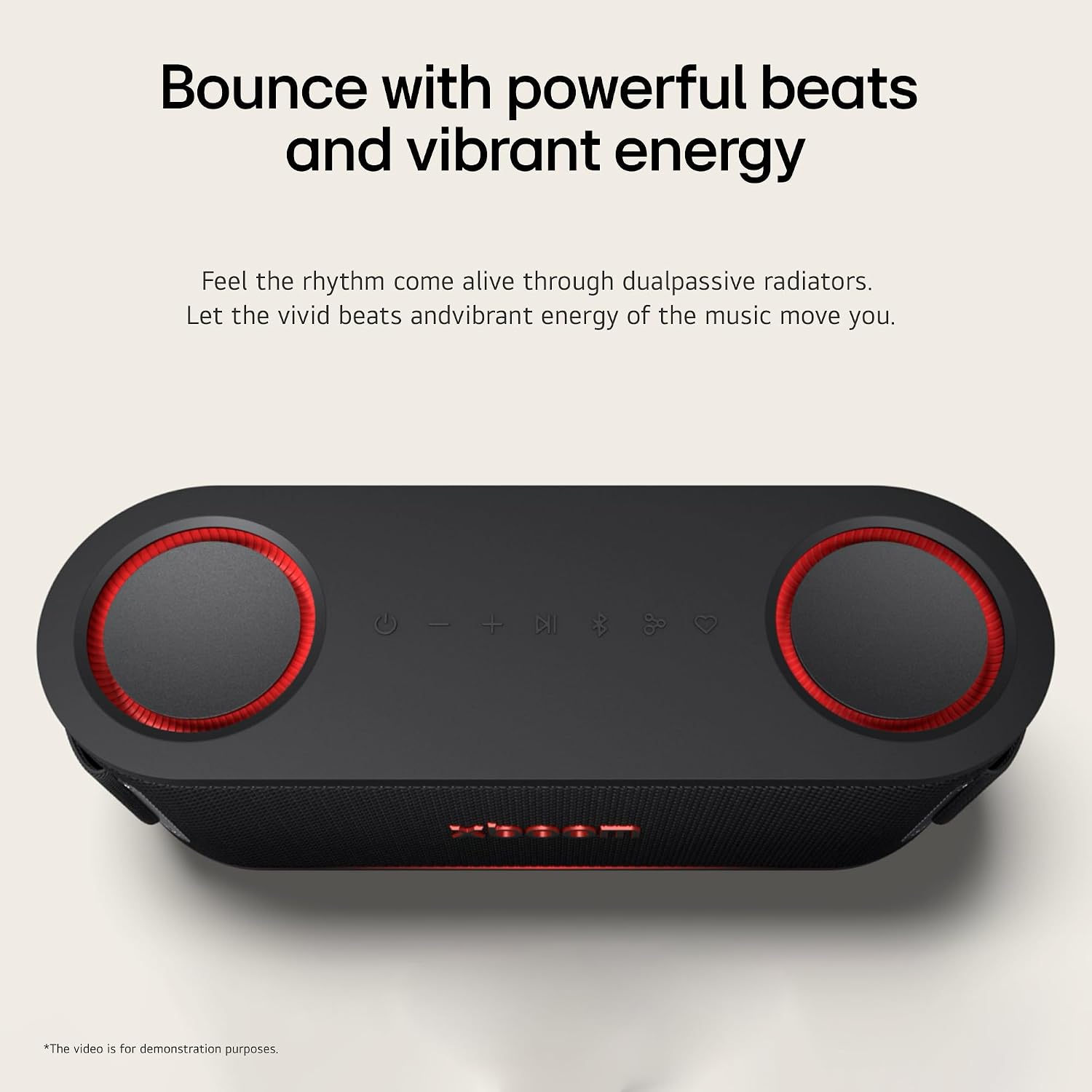 LG XBOOM Bounce Wireless Portable Bluetooth Speaker, Upward Dual Passive Radiators, AI Sound, AI Lighting, 30Hrs Playtime, Bass Boost, IP67 Water & Dustproof, Built in Power Bank, Carrying Strap