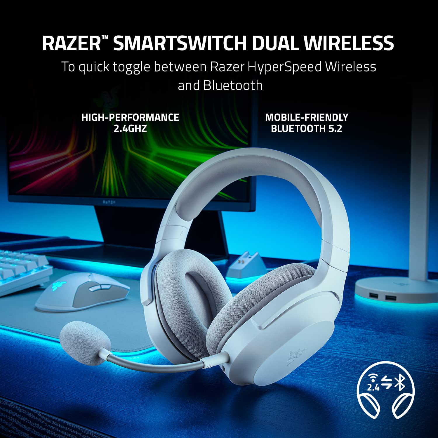 Razer Barracuda X - Wireless Multi-Platform Gaming and Mobile Headset - Mercury White - Unboxed
