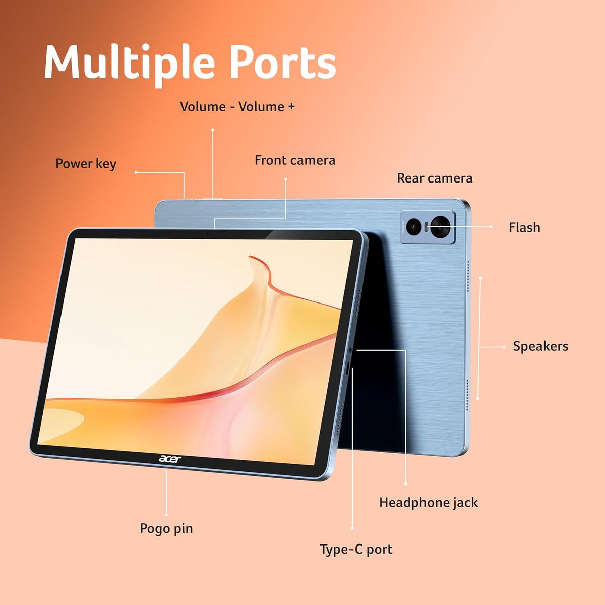 Acer Iconia Tab11 | 11.45" | 2.2K IPS Display, 450 Nit | Quad Speakers | 8GB + 128GB (Expandable) | Wi-Fi + (Calling) | Fingerprint Reader| Slim Metal Body| Blue - Unboxed
