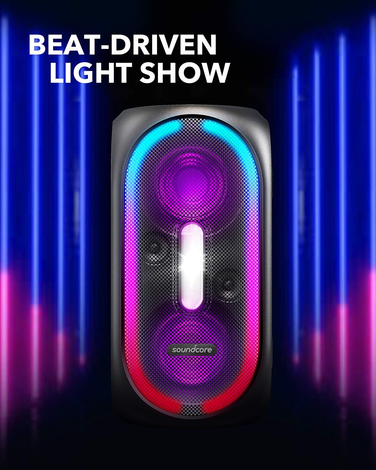 Soundcore by Anker Rave + Portable Party Speaker 160W, Light Show, 24h Playtime, PowerIQ, BassUp Technology, Water Resistant, Party Speaker with Microphone Input for Karaoke, BBQ, Outdoor - Unboxed