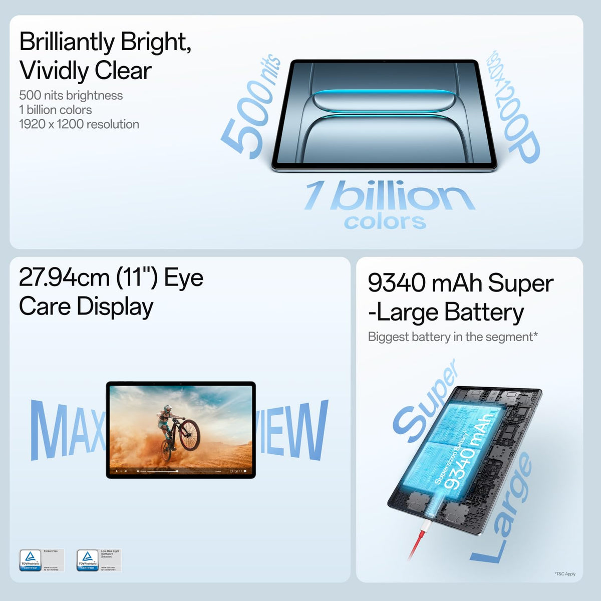OnePlus, पैड लाइट, 11-इंच (11in / 27.94 CM CM), LCD, 6GB RAM, 128GB ROM, वाईफाई, क्वाड स्पीकर, 9340mAh बैटरी, एयरो ब्लू, AI इनेबल्ड नहीं