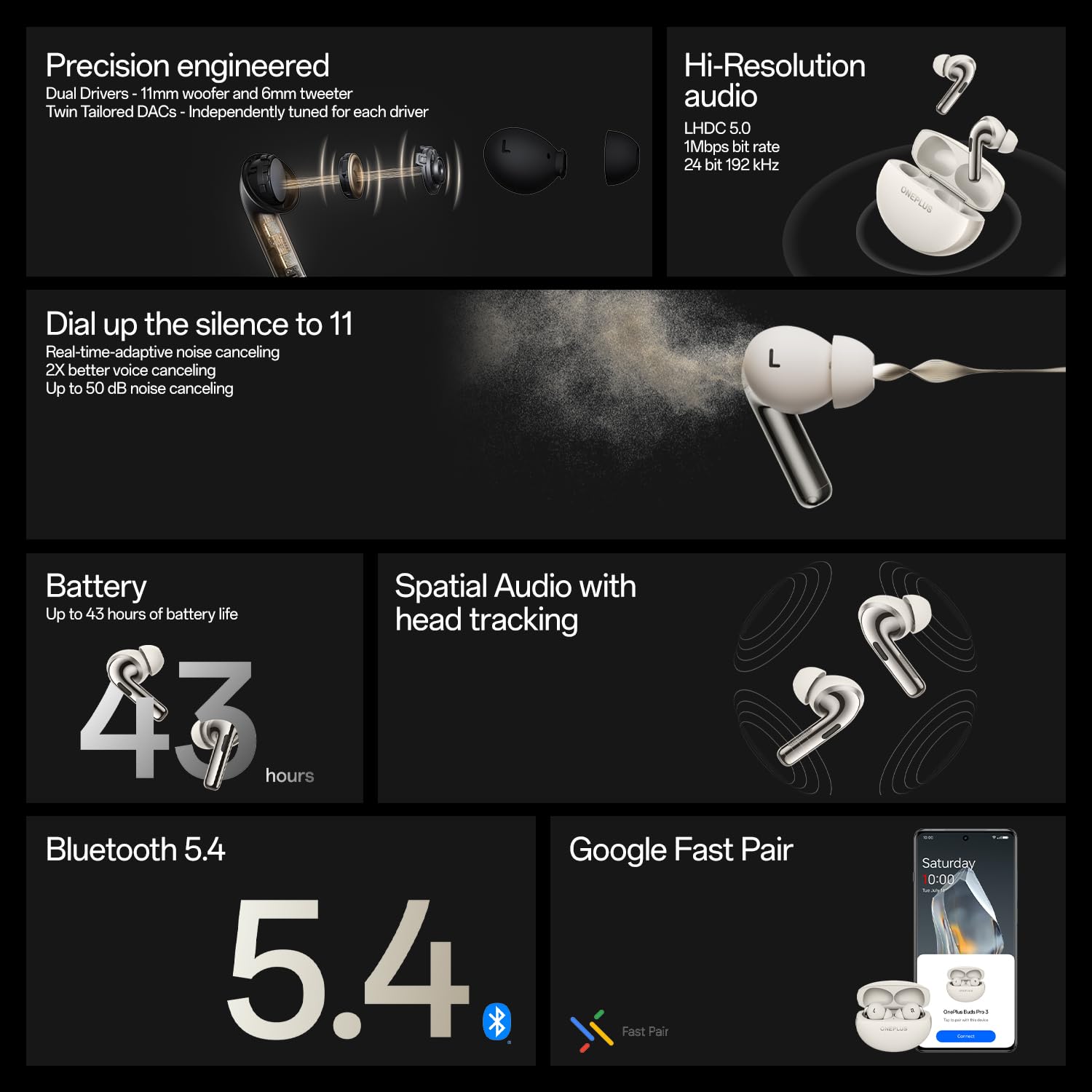 OnePlus Buds Pro 3 Bluetooth TWS in-Earbuds Dual Drivers, Dual Dacs, Dynaudio Eqs, AI-Powered Translator, Up to 50Db Adaptive Noise Cancellation, Up to 43Hrs Battery - Unboxed
