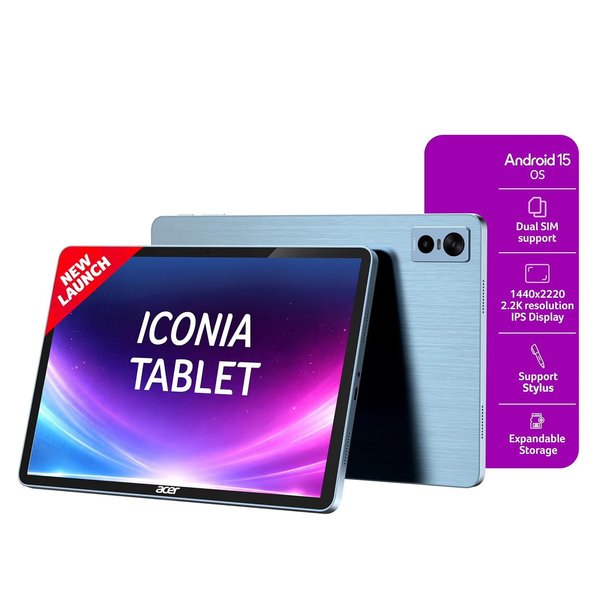 Acer Iconia Tab11 | 11.45" | 2.2K IPS Display, 450 Nit | Quad Speakers | 8GB + 128GB (Expandable) | Wi-Fi + (Calling) | Fingerprint Reader| Slim Metal Body| Blue - Unboxed