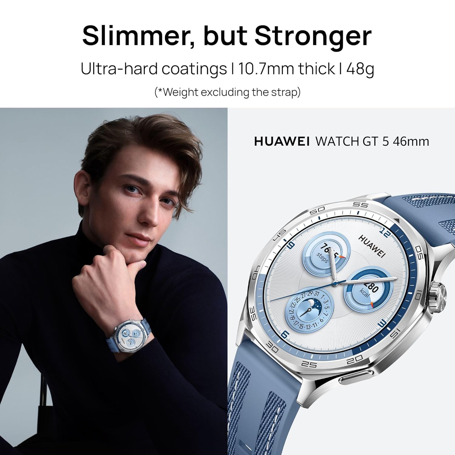 Huawei Watch GT 5 46mm Smartwatch, Up to 14 Days Battery Life, iOS & Android Compatible,Built in Maps, Pro-Level Sports Call&Message Reply, Free FreeBuds 5I (Blue, 46mm)