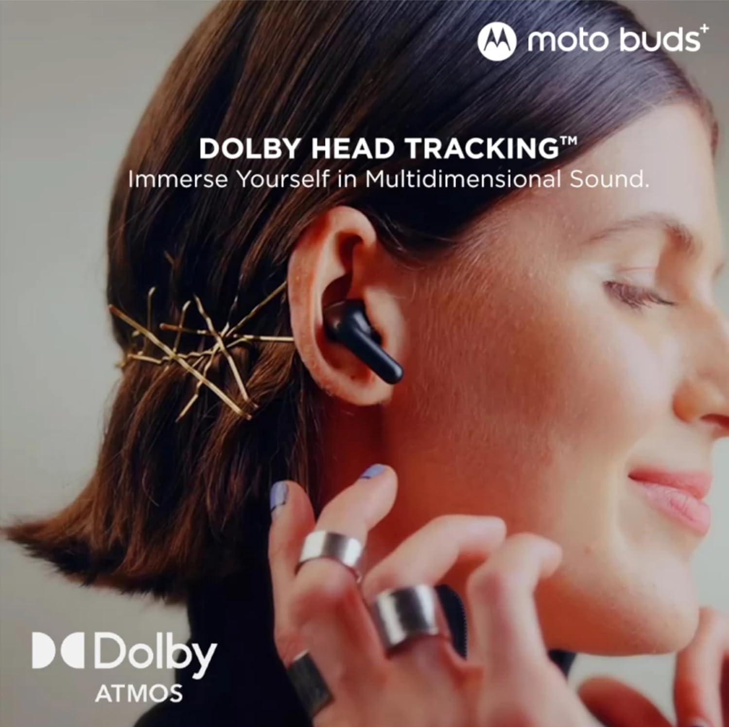 Moto Buds+|Sound by Bose, Dual Dynamic Drivers, 48dB ANC, Head Tracking Bluetooth Headset (Beach Sand, True Wireless)