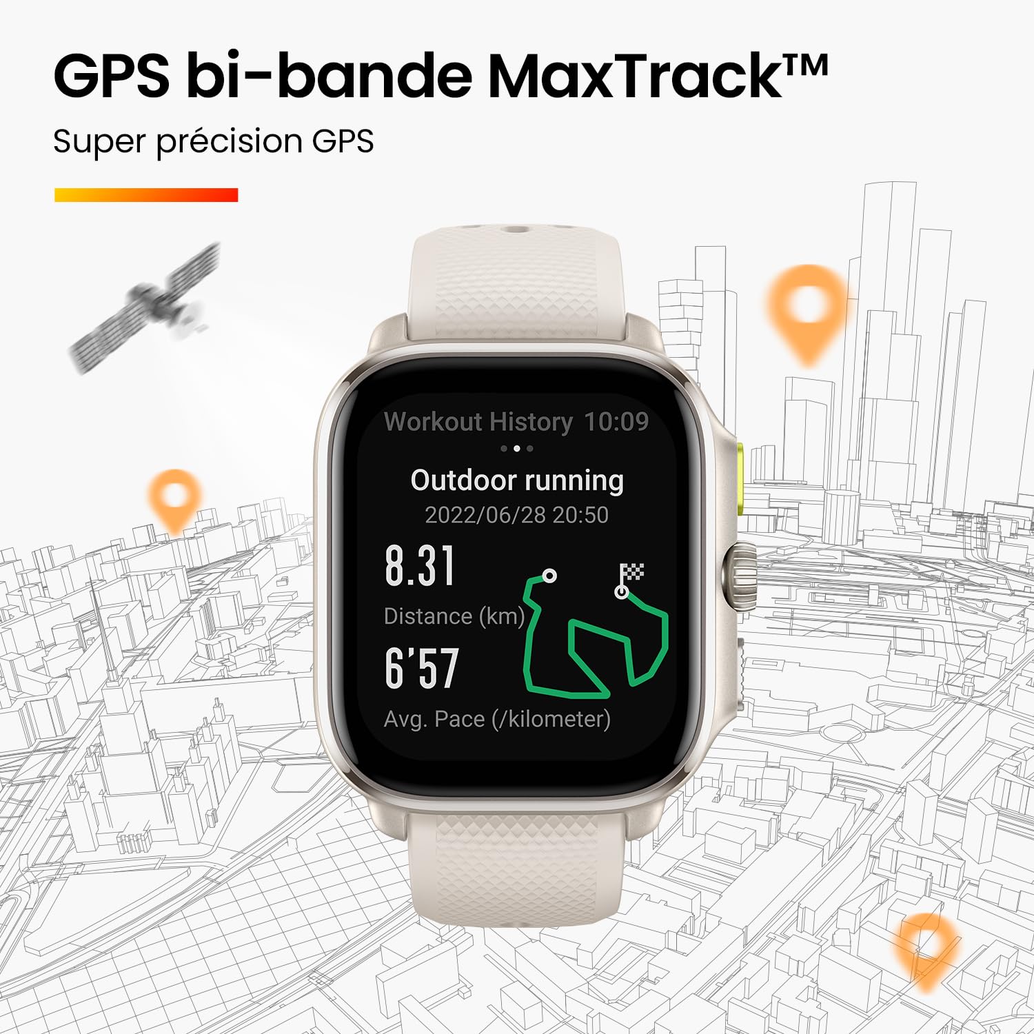 Amazfit Cheetah Lightweight Running 44mm Smart Watch with Dual-Band GPS, Route Navigation & Offline Maps, Personalized Training Plans, HR & SpO2, Music, 5 ATM Waterproof (Square) Winner Champagne