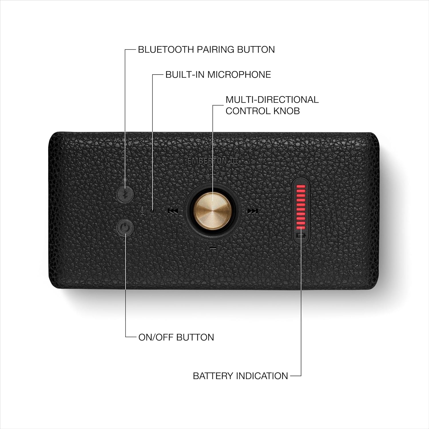 Marshall Emberton III Compact Portable Bluetooth Speaker with 32+ Hours of Playtime, (360° Sound), Dust & Waterproof (IP67) – Black & Brass.