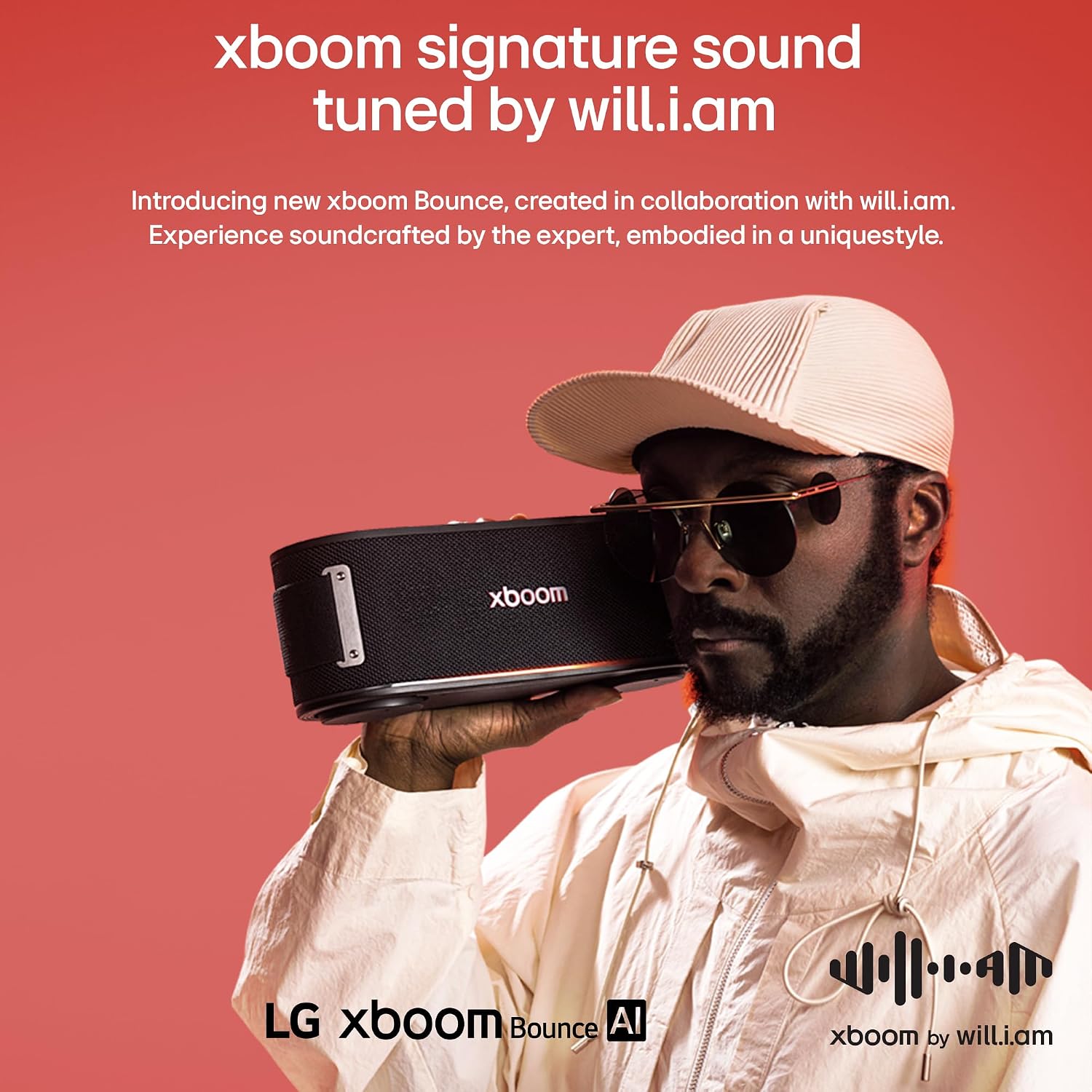 LG XBOOM Bounce Wireless Portable Bluetooth Speaker, Upward Dual Passive Radiators, AI Sound, AI Lighting, 30Hrs Playtime, Bass Boost, IP67 Water & Dustproof, Built in Power Bank, Carrying Strap