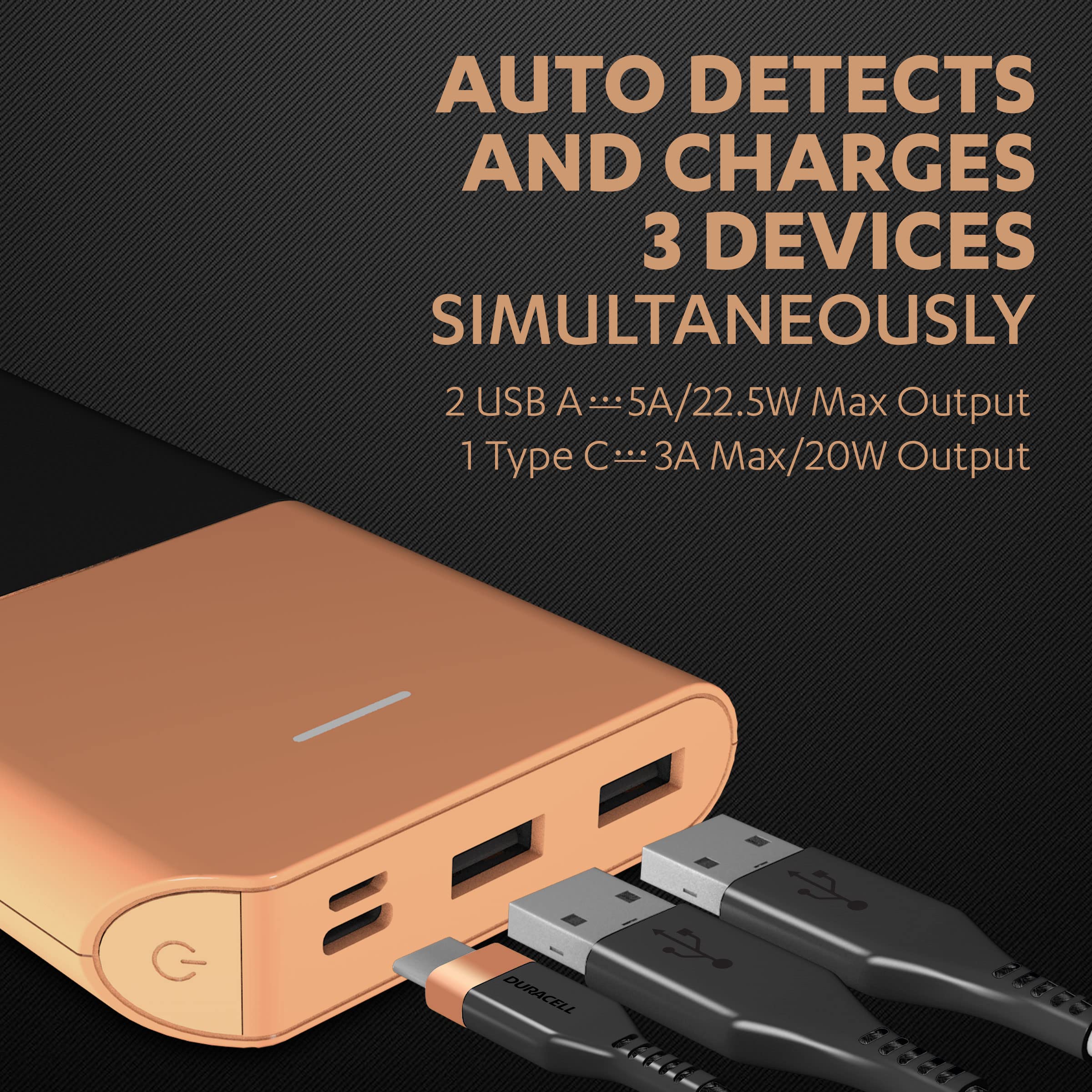 Duracell Power Bank 10000 mAh, Portable Charger, USB C/Micro USB Input, USB A/USB C Output, Fast Charge Technology, 22.5W Power Delivery for Smartphones, Tablets, Headphones and USB-Powered Devices - Unboxed