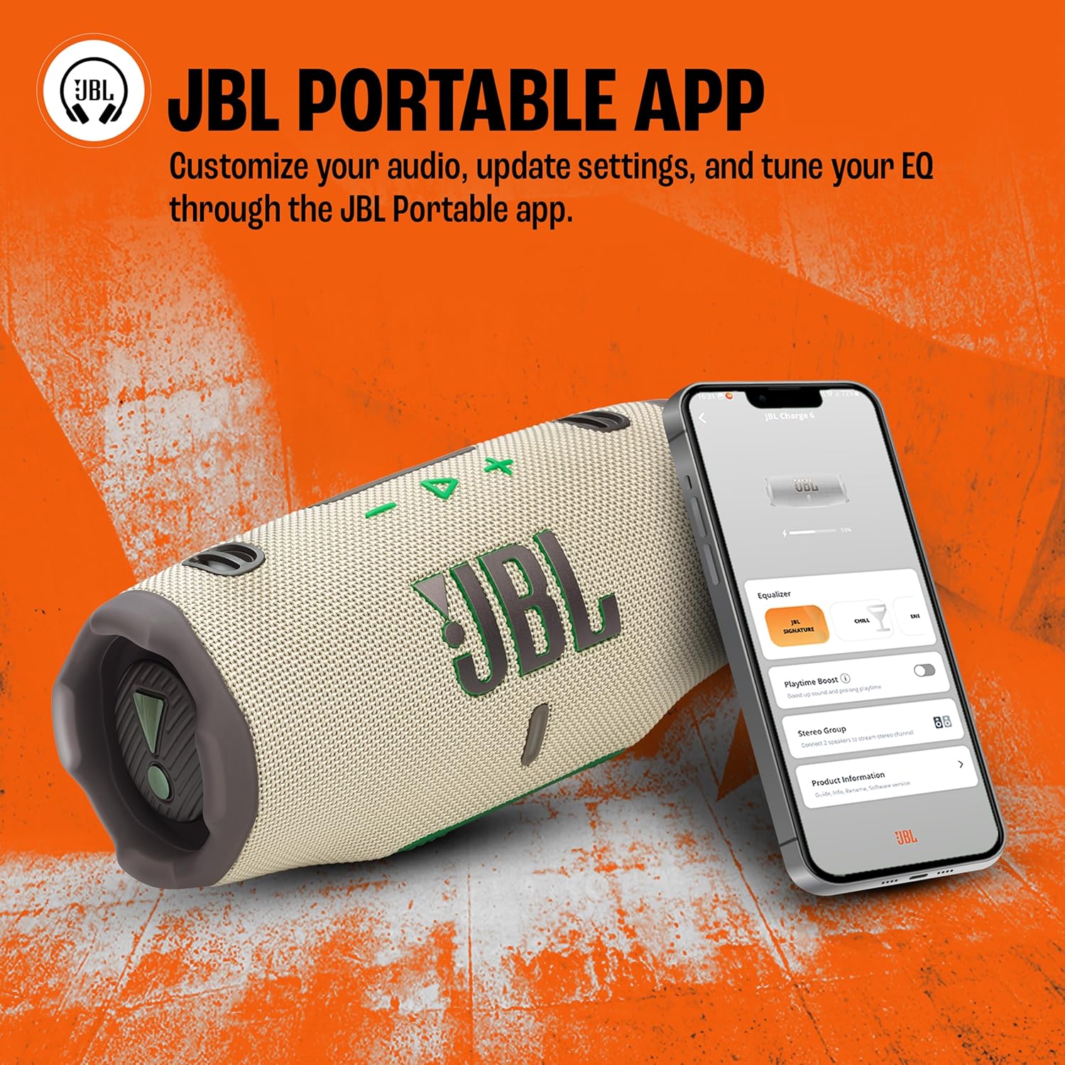 JBL Charge 6, Powerful Pro Sound with AI Sound Boost Wireless Portable Bluetooth Speaker,28 Hrs Playtime, Auracast Multi-Speaker Connection, Built in Power Bank, IP68 Waterproof & dustproof, Sand