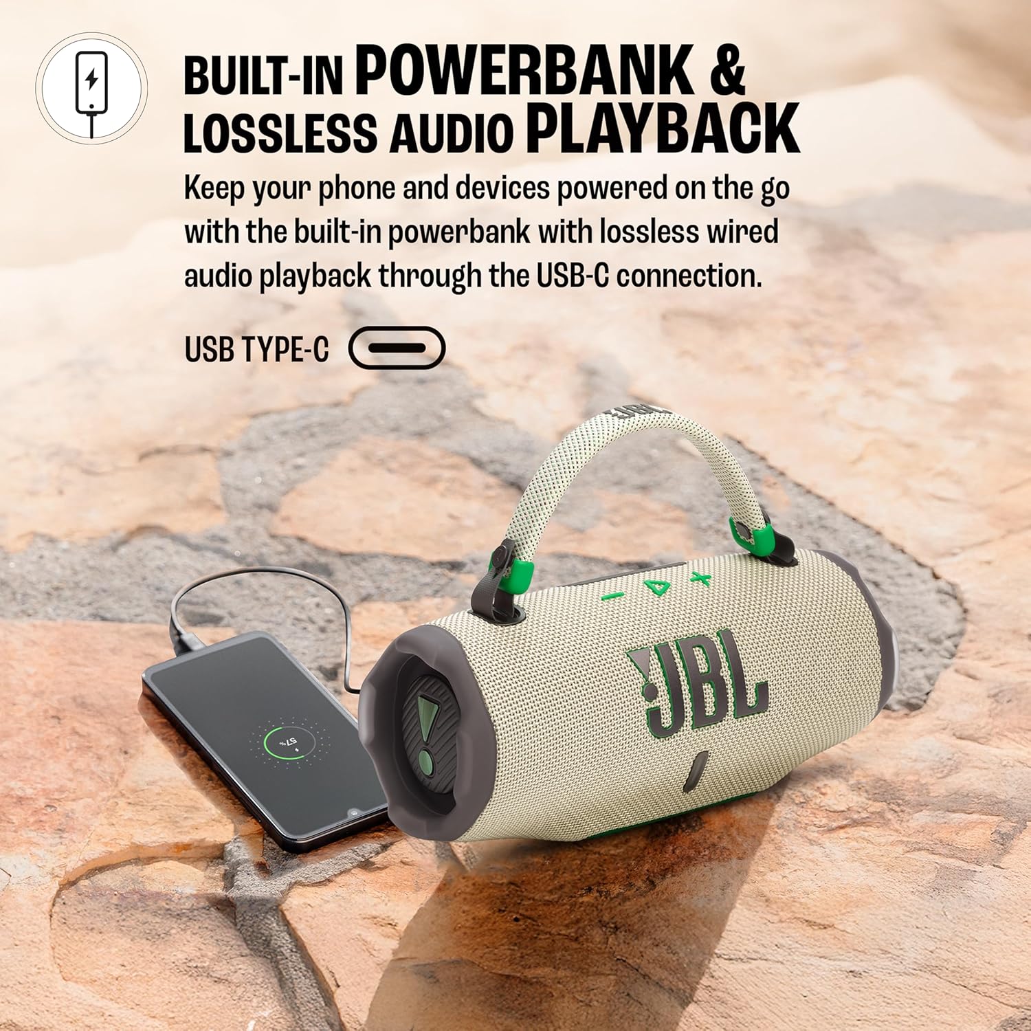 JBL Charge 6, Powerful Pro Sound with AI Sound Boost Wireless Portable Bluetooth Speaker,28 Hrs Playtime, Auracast Multi-Speaker Connection, Built in Power Bank, IP68 Waterproof & dustproof, Sand