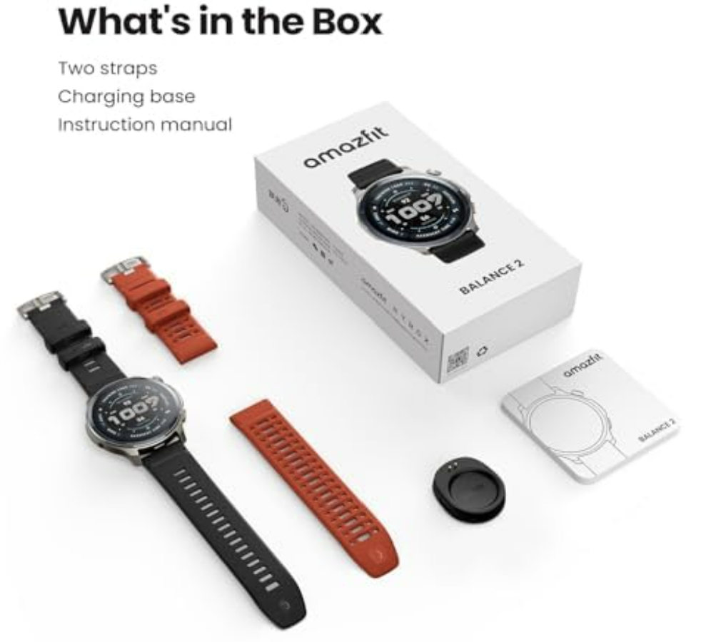 Amazfit Balance 2 Smart Watch 47mm AMOLED Sapphire Glass Display, Dual Band GPS, 21 Days Battery, 170+ Sport Modes, Hyrox Mode, Accurate Readings, for Android & iPhone - Unboxed