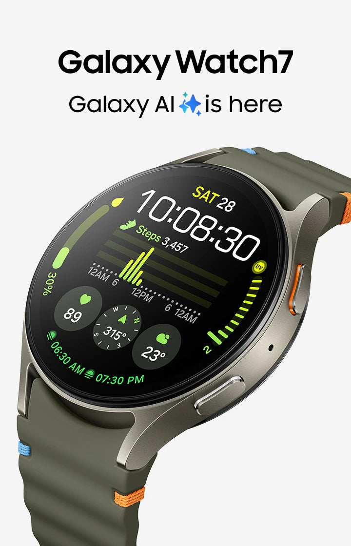 Samsung Galaxy Watch 7 LTE with 3nm Processor | Dual GPS | Aluminum | 5ATM & IP68 | HR, SpO2, BP & ECG Monitor - Unboxed