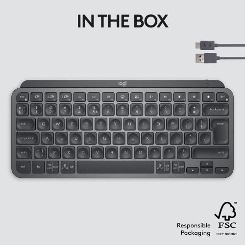 Logitech Mx Keys Mini Minimalist Wireless Illuminated Keyboard, Compact, Bluetooth, Backlit, USB-C, Compatible with MacOS, iOS, Windows, Linux, Android, Metal Build-Graphite - Unboxed