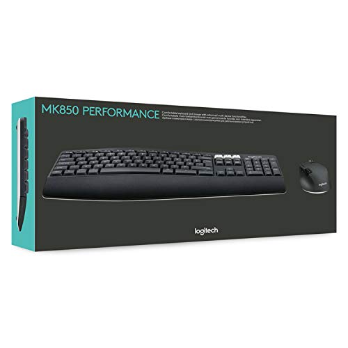 Logitech MK850 Multi-Device Wireless Keyboard and Mouse Set, 2.4GHz Wireless & Bluetooth, Curved Keyframe , 12 Programmable Keys, 3-Year Battery Life, PC/Mac - Unboxed