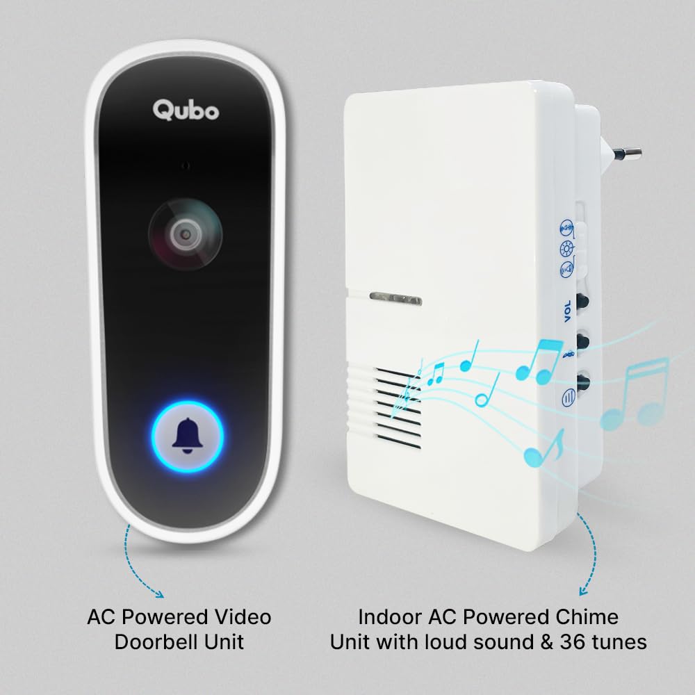 Qubo Smart WiFi Video Doorbell from Hero Group | Instant Phone Visitor Video Call | Intruder Alarm System | 1080P FHD Camera | 2-Way Talk | Alexa & OK Google | Plug and Play AC Chime | Made in India