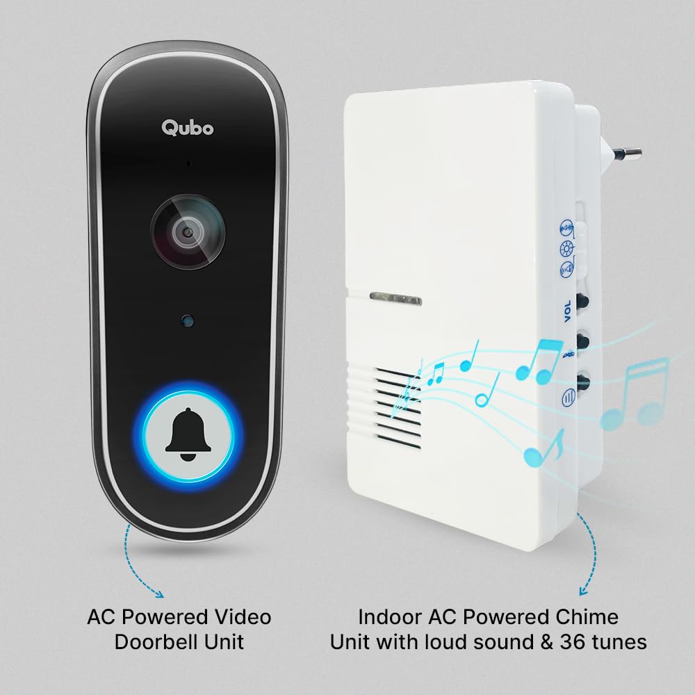 Qubo Smart WiFi Video Doorbell from Hero Group | Instant Phone Visitor Video Call | Intruder Alarm System | 1080P FHD Camera | 2-Way Talk | Alexa & OK Google | Plug and Play AC Chime | Made in India